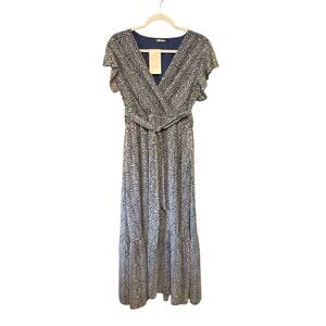 Chic Style Blue Printed Belted Dress - Size Medium